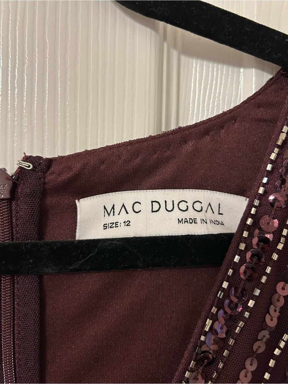 Mac Duggal Plum Beaded Sequin Flutter Sleeve Gown - Picture 11 of 16